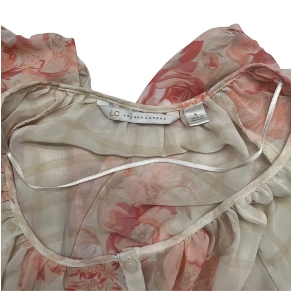 LC Lauren Conrad Cream Striped Floral Sheer Long Sleeve Top - Size Small - Picture 12 of 16